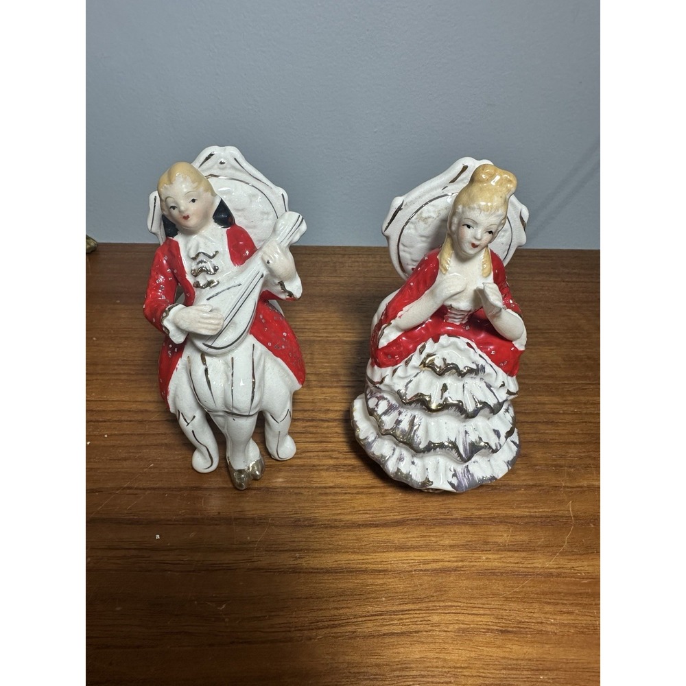 Vintage Wales Porcelain Victorian Couple Set‎ Japan Original Sticker Red 4"